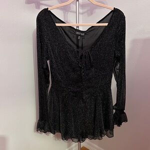 NWT Current Mood Black Glittery Long Sleeve Playsuite 1X